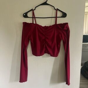 Red Open Shoulder Long Sleeve
